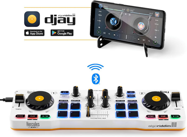 Hercules DJControl Mix – Compact DJ Controller with Built-In Soundcard, Performance Pads, and DJUCED Software for iOS & Android