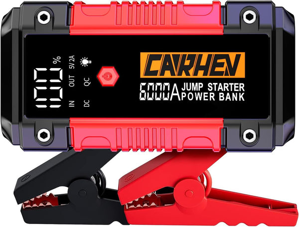 CARHEV 6000A Jump Starter Power Pack, Car Battery Booster Jump Starter (up to 10.0L Gas or 10.0L Diesel Engine), 12V Car Starter Power Bank with USB QC 3.0, Jump Pack With DC Output