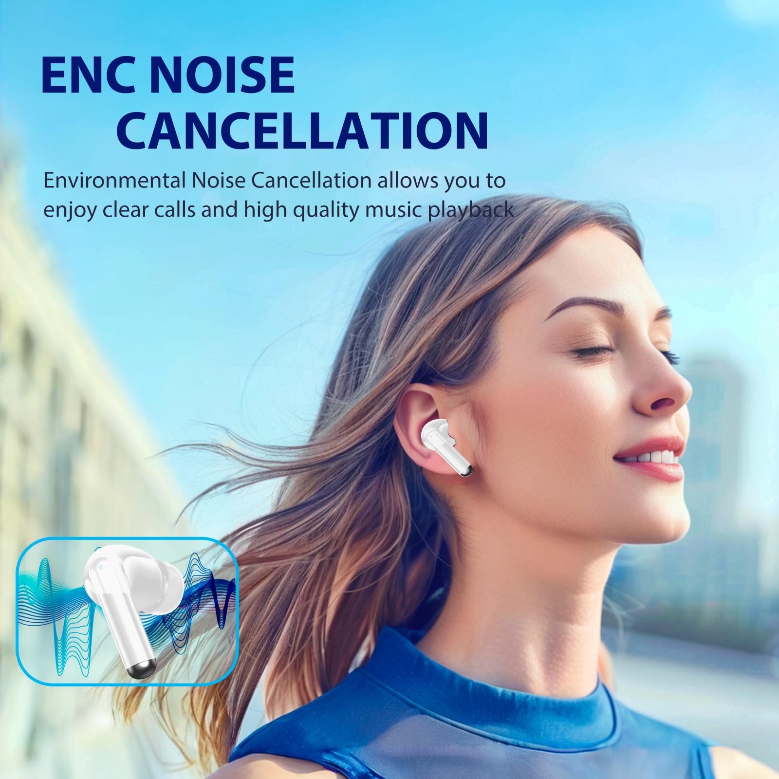 Wireless Earbuds, Earphones with HiFi Stereo Deep Bass In Ear Buds, Bluetooth 5.4 Headphones with 6 ENC Noise Cancelling Mic, 50H Playtime, Wireless Headphones Mini Ultra Light, IP7 Waterproof