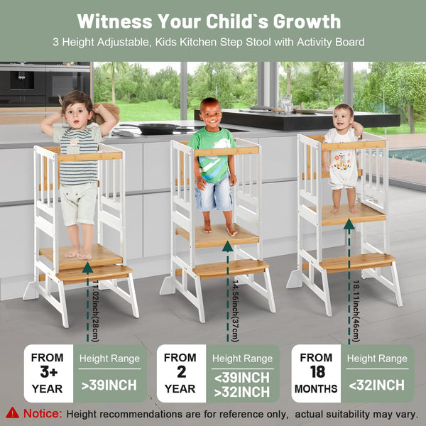 COSYLAND Height Adjustable Kids Kitchen Step Stool with Anti-tip Support Corners - Kids Standing Tower for Kitchen Counter, Bathroom, Nursery (Black)