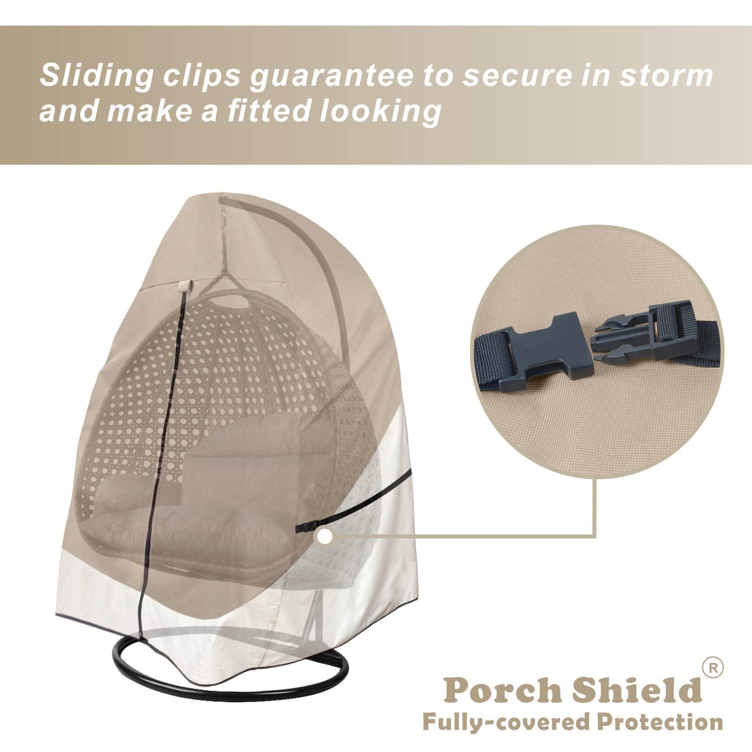 Porch Shield Patio Hanging Egg Chair Cover - Waterproof Outdoor Double Seat Wicker Swing Egg Chair with Stand Protector