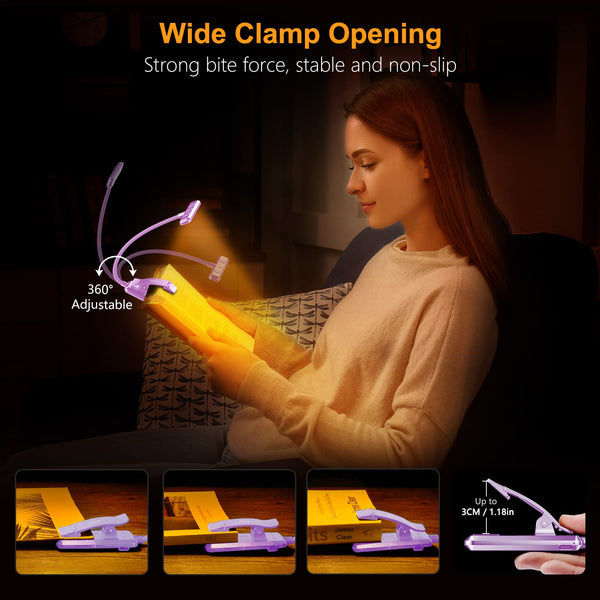 Gritin 19 LED Book Light, Reading Light Book Lamp for Reading at Night with Memory Function, 3 Eye-Protecting Modes -Stepless Dimming, Long Battery Life, 360° Flexible Lamp for Bed,Tablet