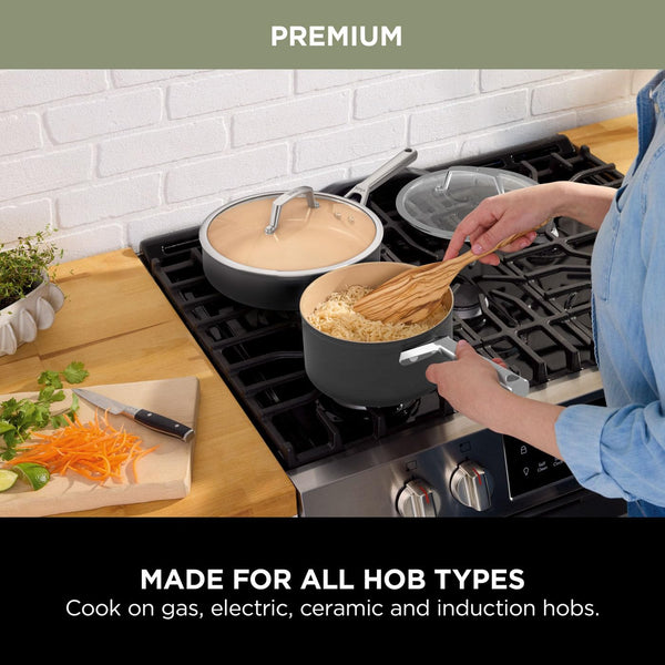 Ninja Extended Life 28cm Ceramic Frying Pan, Non-Stick (No PFAs, PFOAs, Lead or Cadmium), Induction Compatible, Stainless Steel Handle, Oven Safe to 285°C, Grey & Terracotta, CW90028EUUKDB