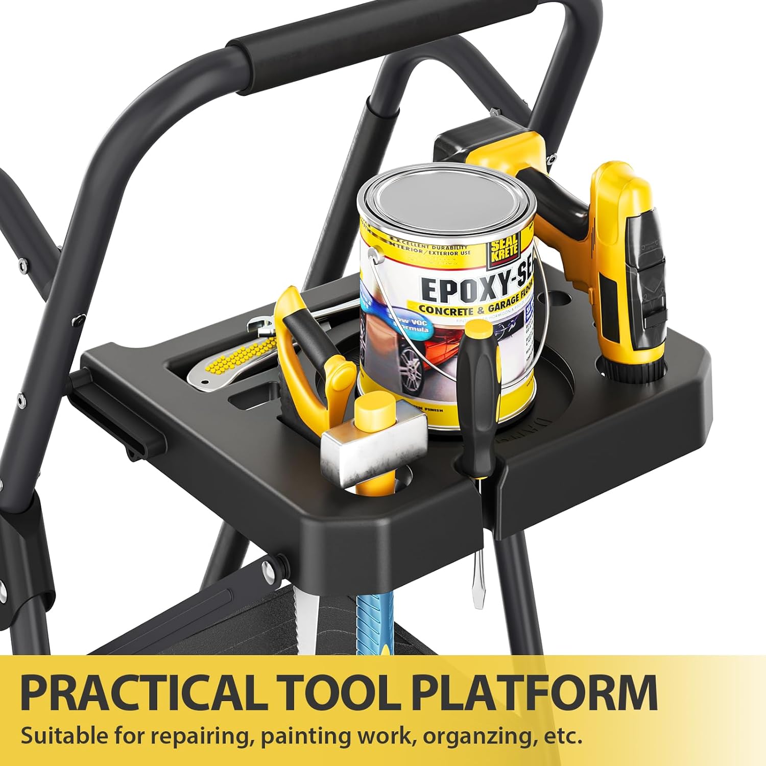 KINGRACK Folding 3-Step Ladder with Non-Slip Pedals, Sturdy Steel, Lightweight & Portable, Red