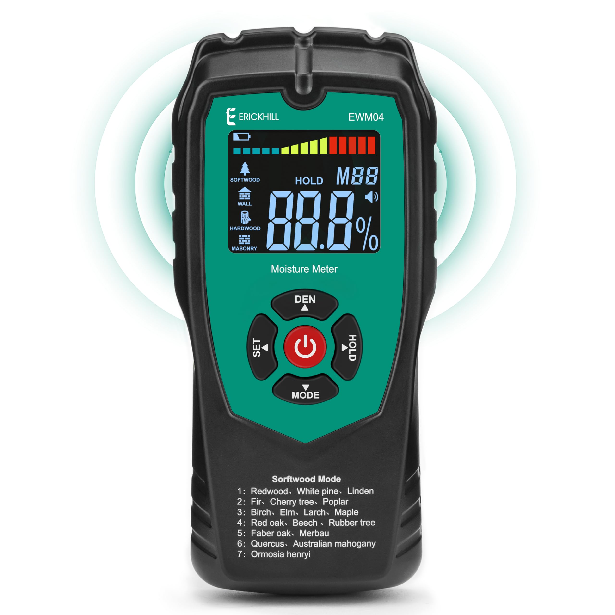 ERICKHILL Wood Moisture Meter, Non-Invasive Damp Meter Detector with 4 Modes, LCD Display with Backlight, Wood and Building Material Dampness Inspection, Moisture Detectors for Wood, Drywall