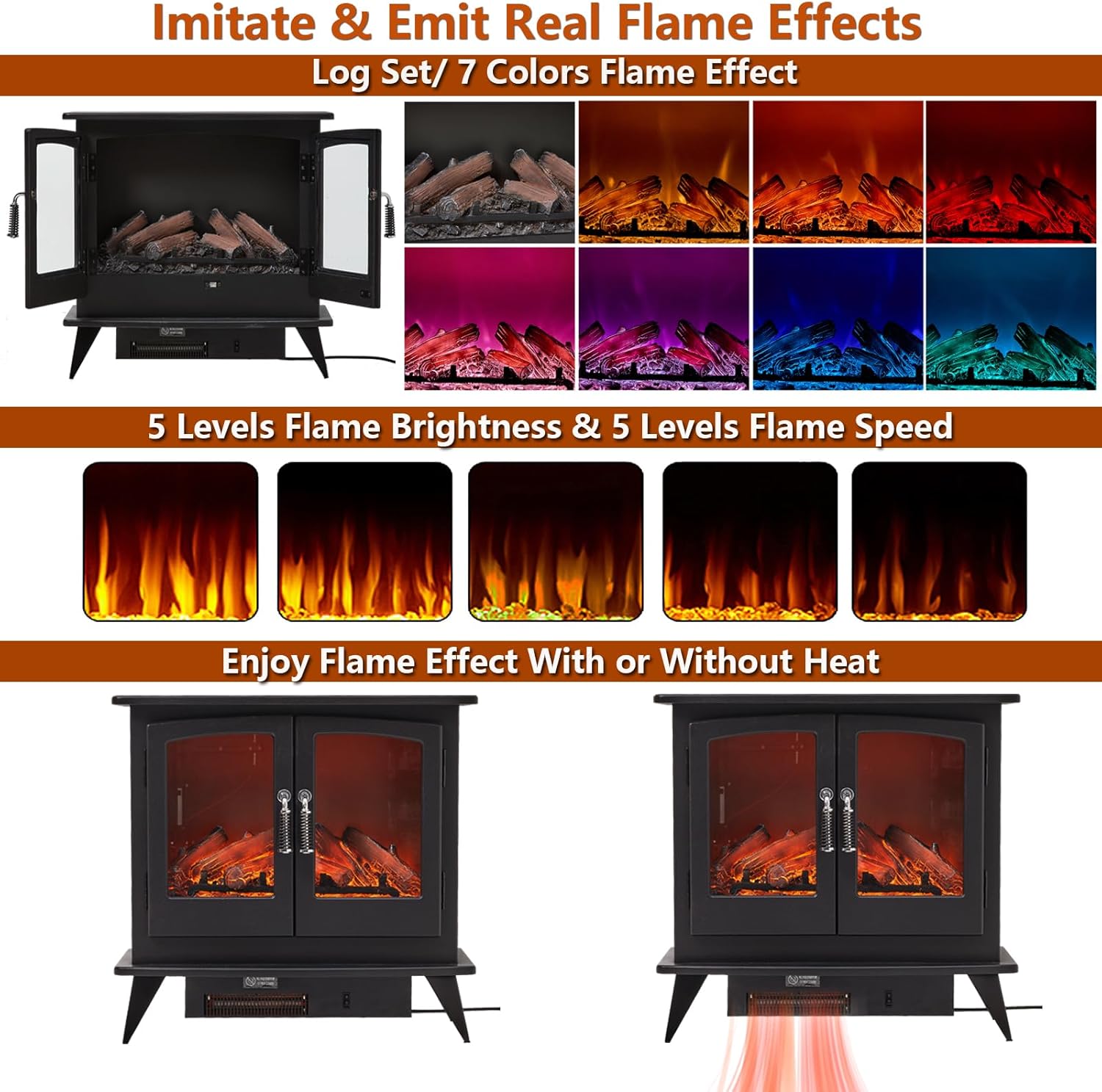 Wrmiehomy Electric Fire and Surround Frame & Chimney, Log Effect Electric Fireplace with 7 Day Programmable Remote Control 7 Flame Colours, 1&2kW Heat Output, Adjustable Temperature, Timer