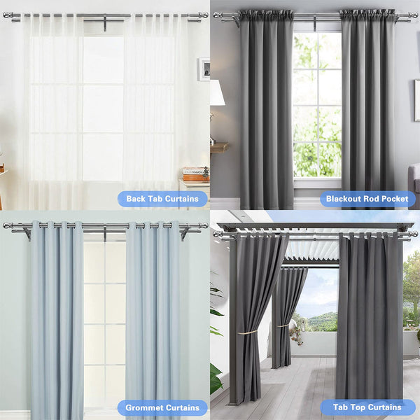 Harrms Double Curtain Pole, Curtain Poles for Eyelet Curtains, Silver Curtain Pole 76-368cm, Extendable Metal Curtain Rod Stainless Steel Room