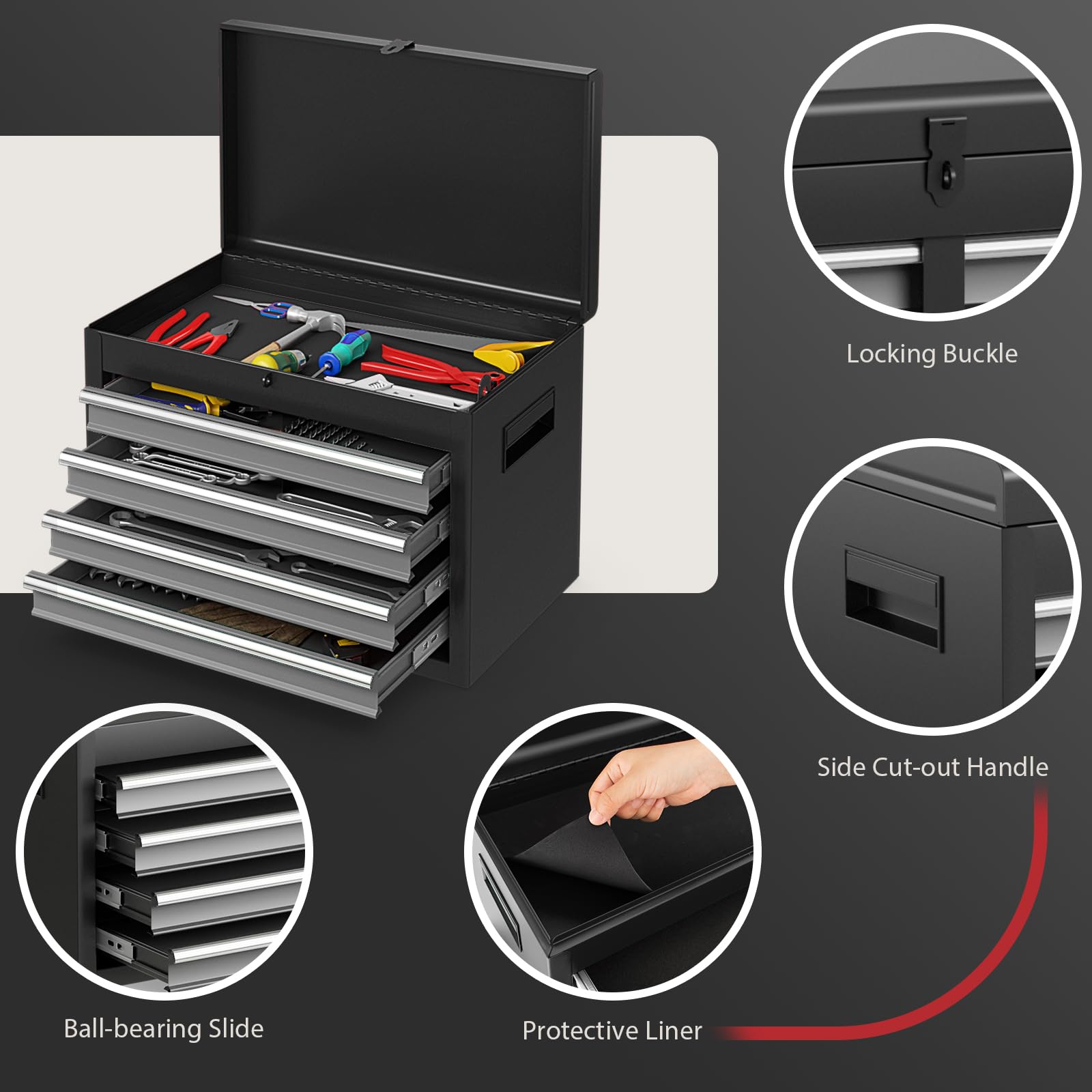 COSTWAY Large Rolling Tool Cabinet, 2-in-1 Detachable Metal Tool Chest with Drawers, Wheel, Handle, Hooks & Pegboard, Lockable Tool Box Trolley for Garage Workshop (with Middle Compartment, Black)