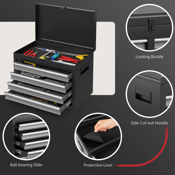 COSTWAY Large Rolling Tool Cabinet, 2-in-1 Detachable Metal Tool Chest with Drawers, Wheel, Handle, Hooks & Pegboard, Lockable Tool Box Trolley for Garage Workshop (with Middle Compartment, Black)