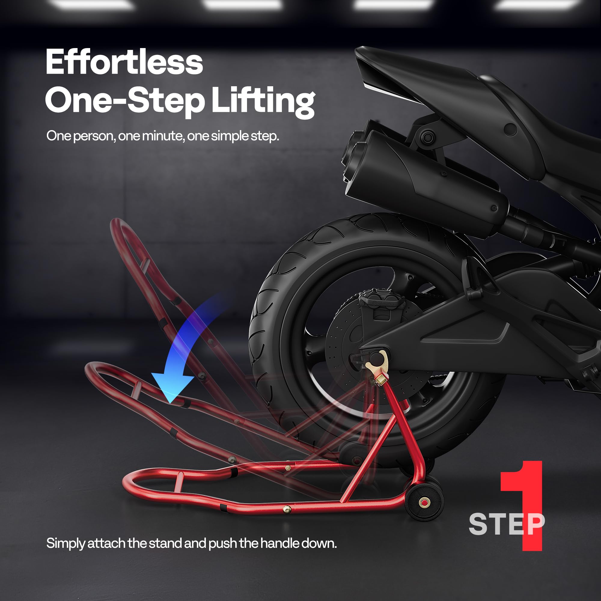 SPECSTAR Motorcycle Paddock Stand Combo 400kg Capacity Front and Rear Wheel Lift with U & L Fork Adjustable Swingarm Spool Stands for Motorbike Garage Repair Use Scissor Stand with 4 Wheels