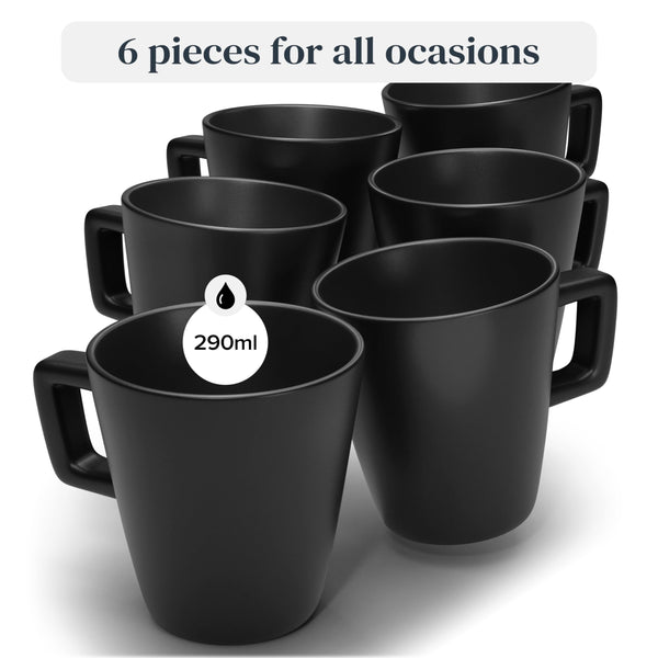 24 Piece Black Dinner Sets for 6 People - Cool Urban Style Stoneware Dinner Set for 6 - Dishwasher & Microwave Safe Plates and Bowls Set for 6 - Dinnerware Sets by Pure Living in Matte Black