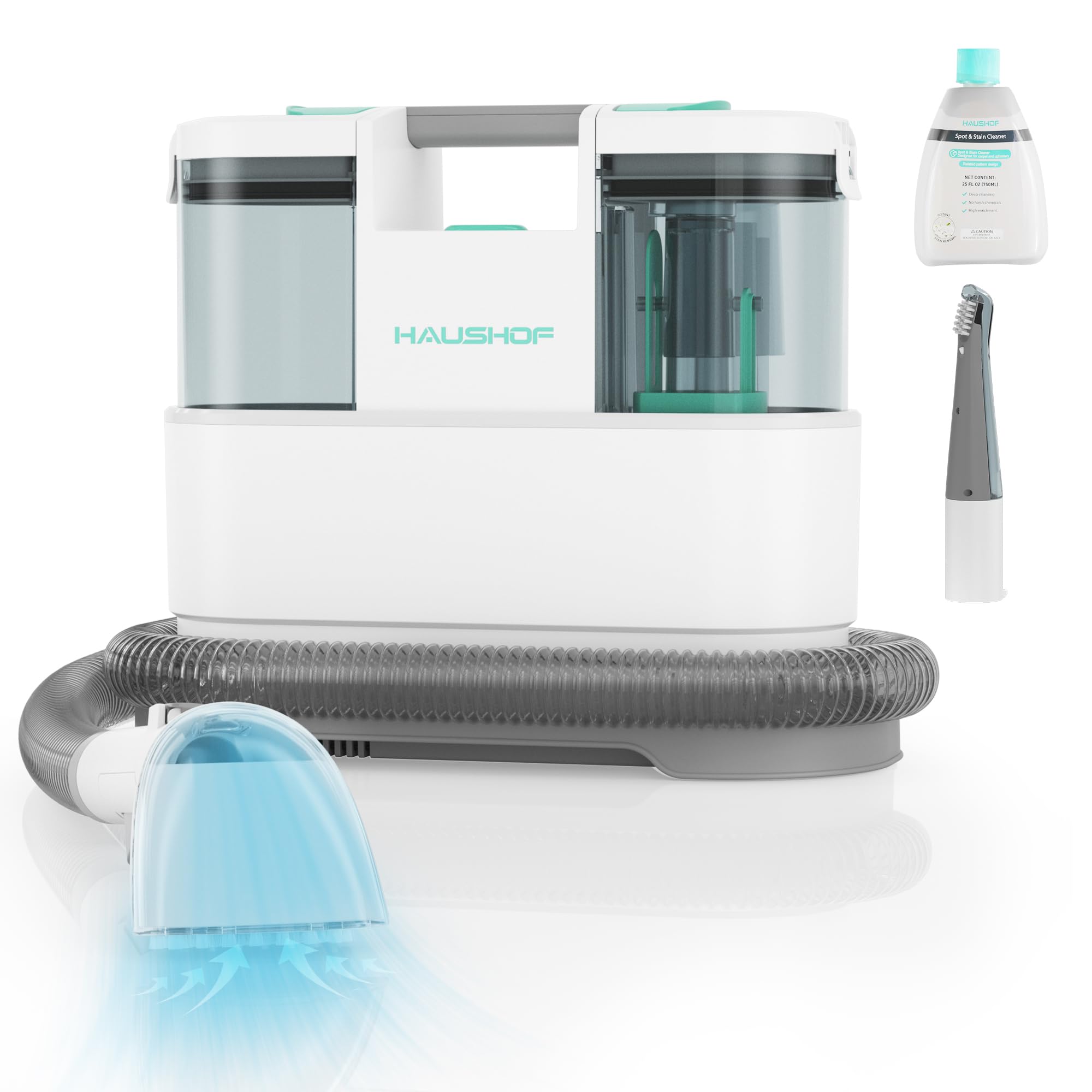 HAUSHOF StainZapper Pro Carpet Cleaner Machines, 450W Handheld Spot Carpet Washer, Clean Carpets, Stairs, Upholstery, Car Seats, 1.5L Twin Tank Spot Cleaner, Include Spot & Stain Cleaner