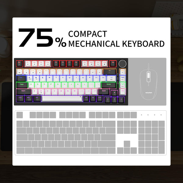 Newmen GM326 Mechanical Keyboard,Wired Gaming Keyboard,75% Percent TKL Hot Swappable Compact LED Backlit USB C Mechanical Gaming Keyboards with Knob for PC Windows Mac,QWERTY Layout,Black,Red Switches