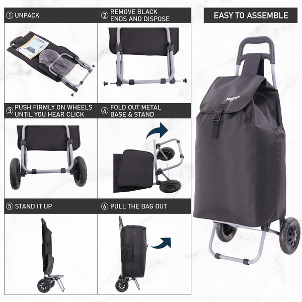 Hoppa 57Ltr Lightweight Shopping Trolley 2025 model, Hard Wearing & Foldaway Push/Pull Cart for Easy Storage With 1 Year Guarantee
