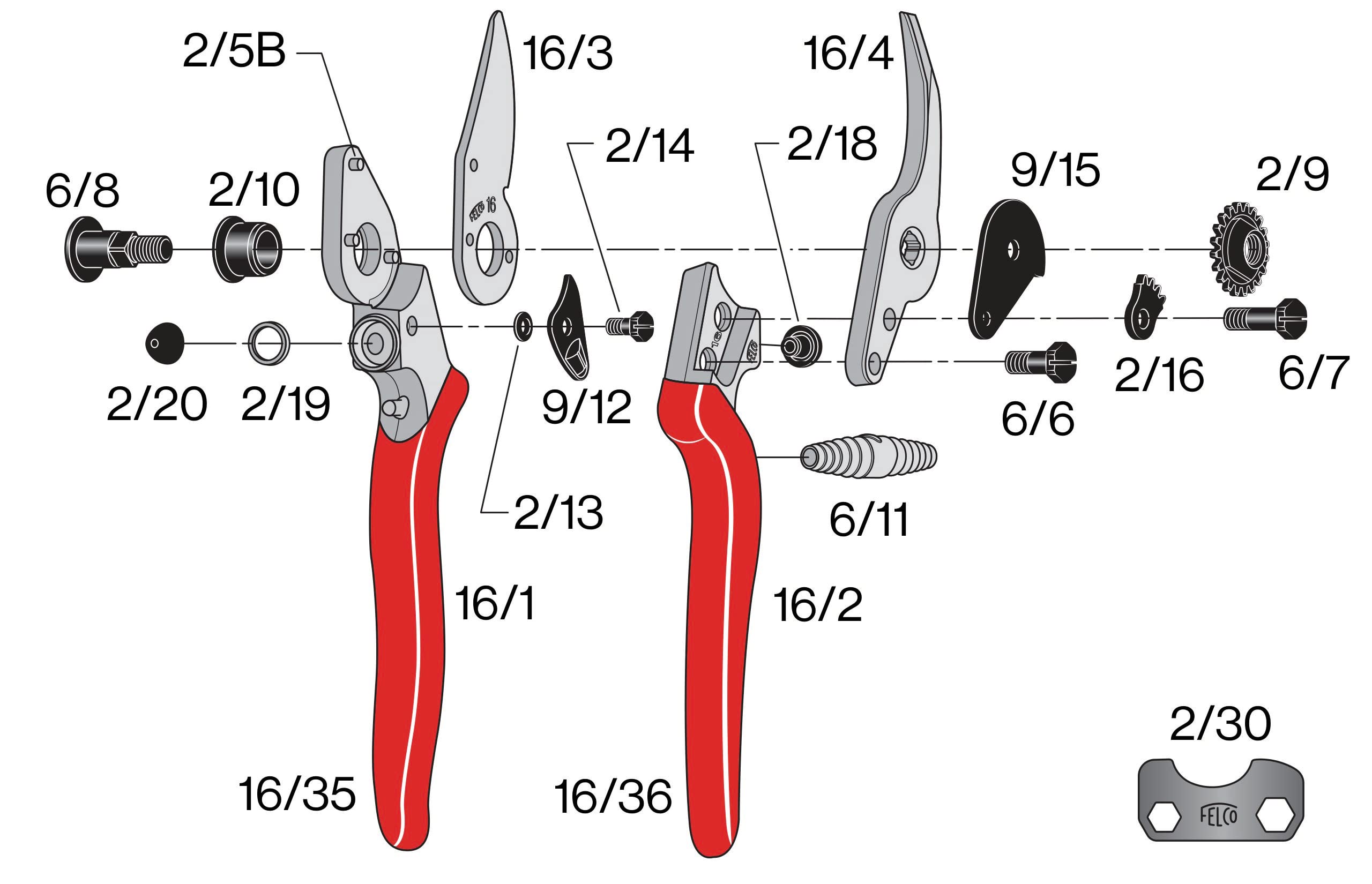 Felco FELCO16 Secateurs, Red