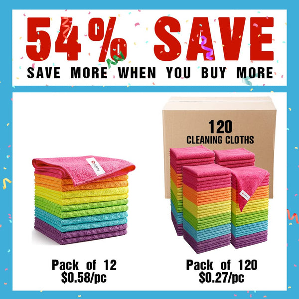 Orighty Microfibre Cleaning Cloths, Pack of 120, Highly Absorbent Cleaning Supplies, Lint Free Cloths for Multiple-use, Powerful Dust Removal Cleaning