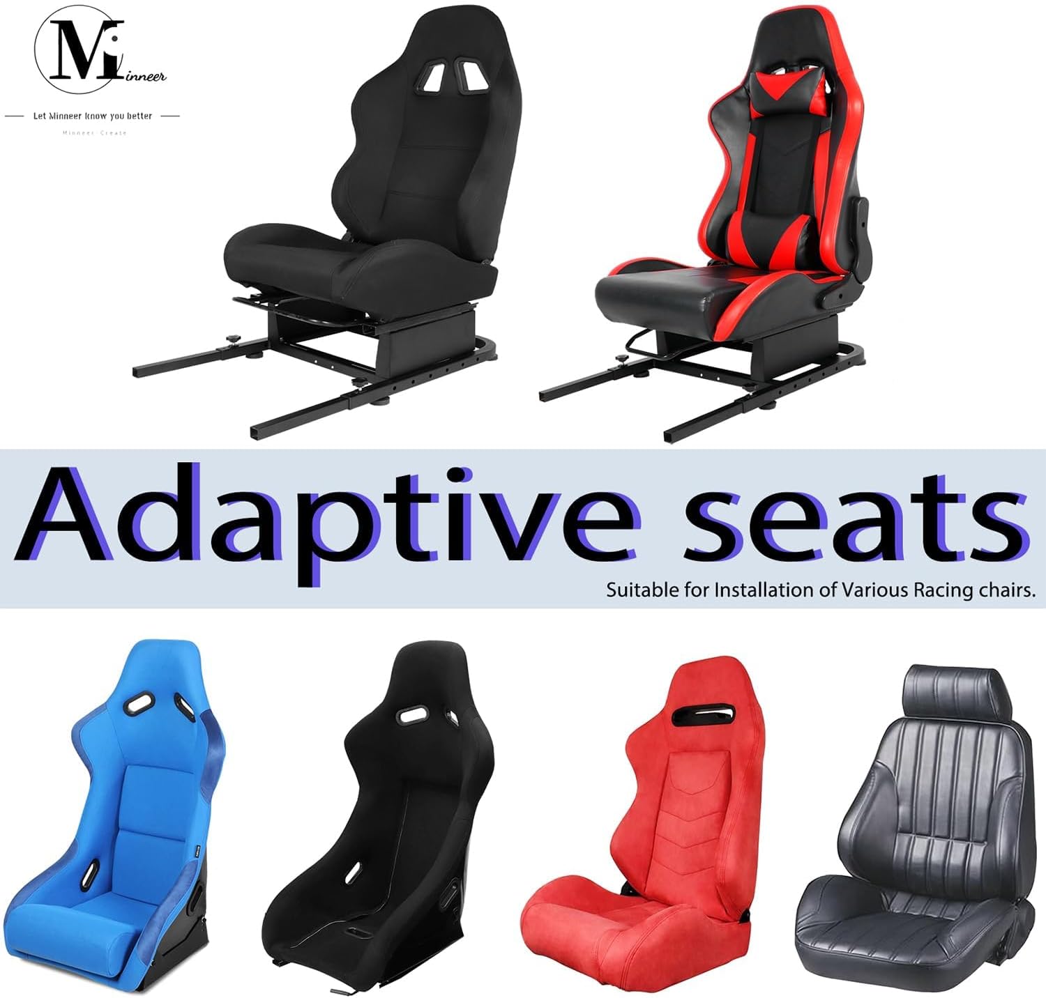 Minneer Updated Rear Seat Frame Expand into Racing Simulator Cockpit Stable fit for Most Racing Seats Chair Mount Support DIY Drilling Not Included Seat