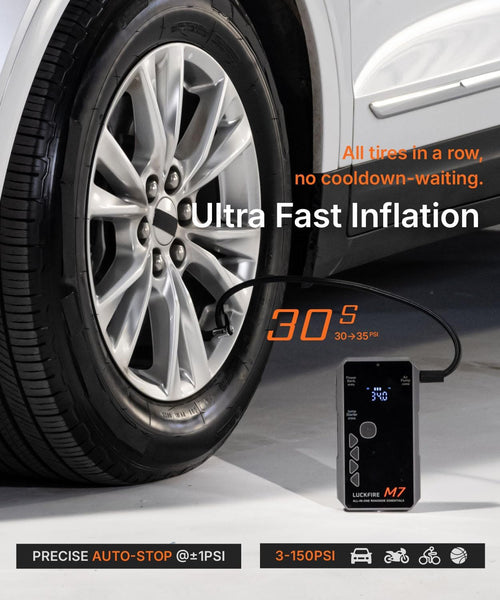 M7: Smart Car Jump Starter Power Pack with Air Compressor, 12V Car Battery Booster Jump Starter, 150PSI Digital Tyre Inflator, 60Wh Power Bank - For 8.5L Petrol / 6.5L Diesel Engines