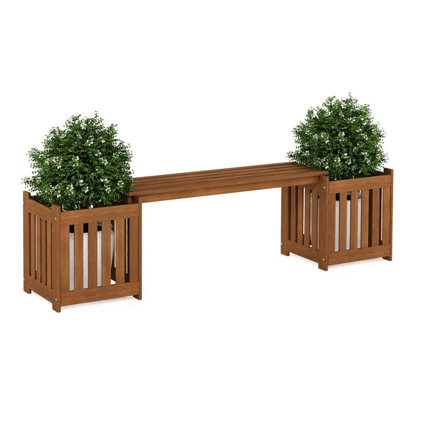 Furinno Outdoor Planter Box with Seater, Wood, Natural, 173.99 (W) x 45.46 (H) x 40.13 (D) cm