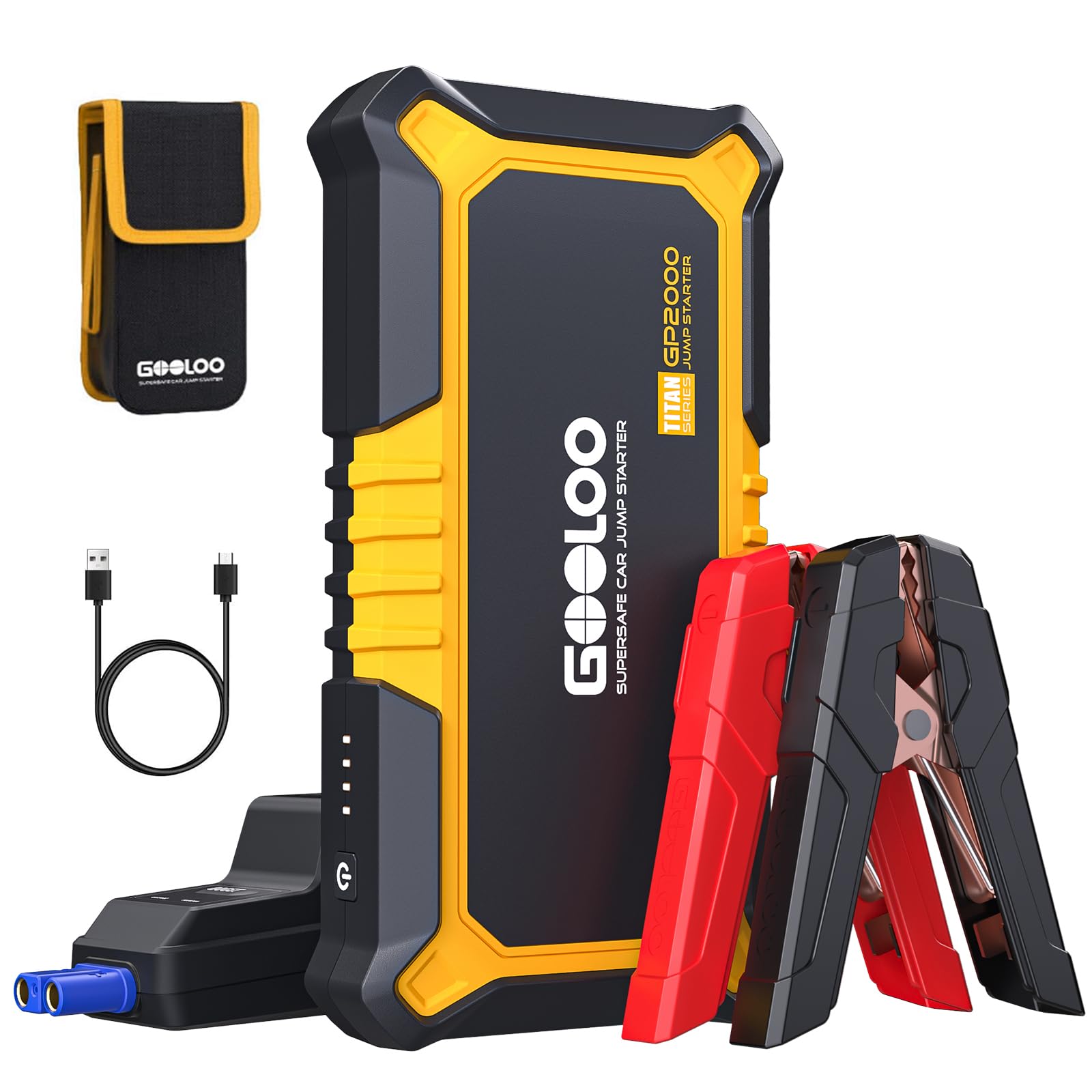 GOOLOO New GP2000 Jump Starter 2000A Car Starter Battery Pack (Up to 8.0L Gas, 6.0L Diesel Engine),12V Car Battery Charger Jumper Starter, Portable Lithium Jump Box with USB Quick Charge