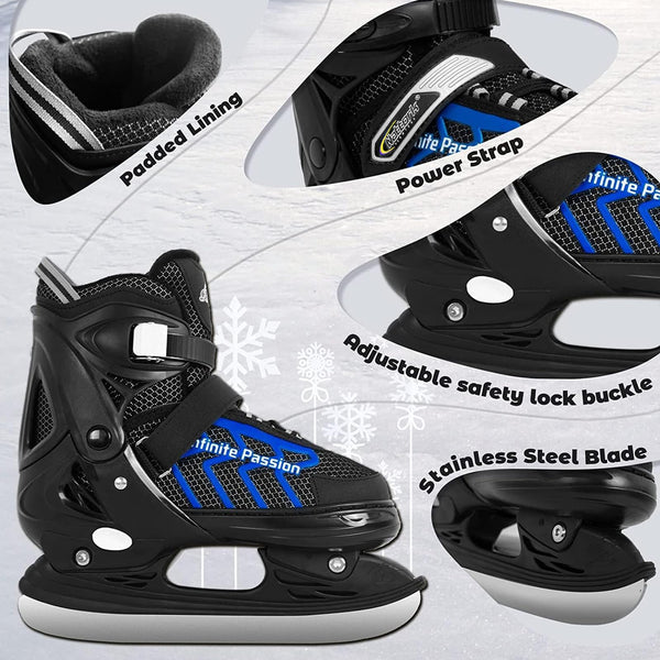 Nattork Adjustable Kids Ice Skate for Boys Girls Adult, Soft Padding and Reinforced Ankle Support Ice Hockey Skates