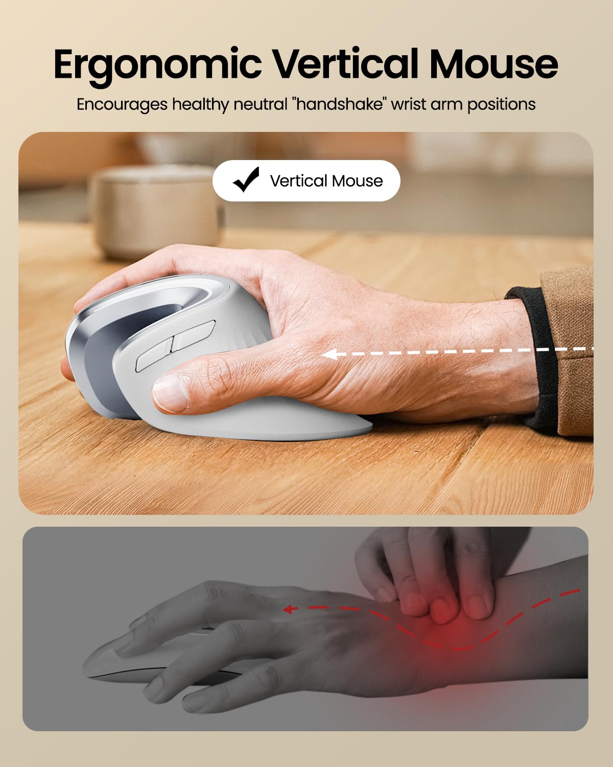 ProtoArc EM11 NL Ergonomic Mouse, Wireless Vertical Mini Mouse Rechargeable Optical Mice with Multi-Device (2*Bluetooth + USB Connection), 3 Adjustable DPI for Computer, iPad, Mac, Windows Black