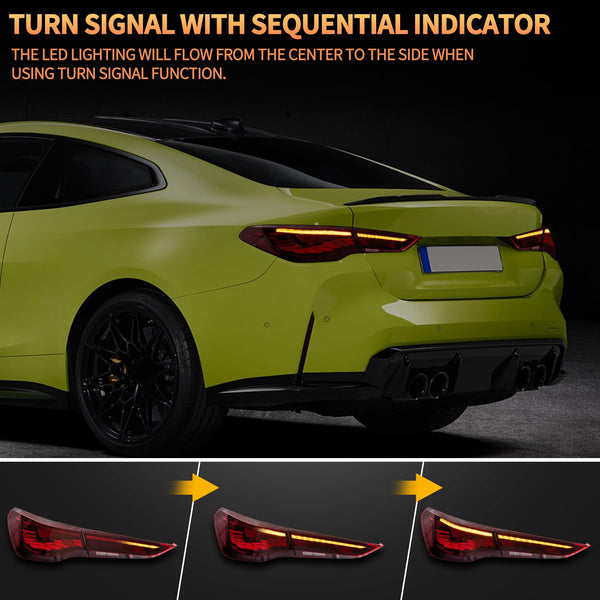 VLAND OLED Rear Lights Compatible With 4 Series G22/G23/G26, M4 G82 G83 2021-2023, Tail Lights Assembly w/Startup dynamic display - Smoked