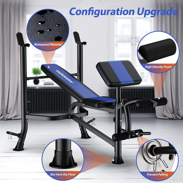 WINNOW Adjustable Weight Bench with Leg Extension and Preacher Curl Home Training Gym Weight Lifting Bench Full-Body Workout Bench Bench Press