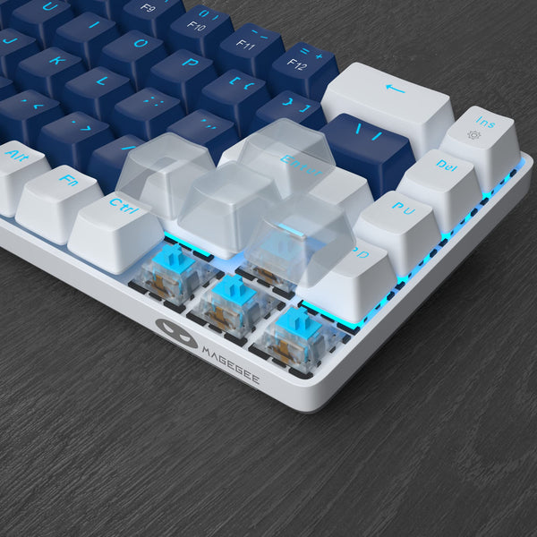MageGee Portable 60% Gaming Mechanical Keyboard, Minimalist MK-Box Ice Blue Backlit Compact 68 Keys Wired Office Keyboard with Red Switch for Windows Laptop PC Mac Convenient(Gray & White)