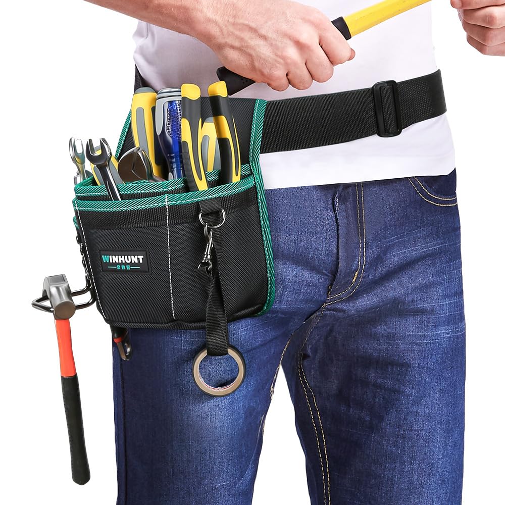 WINHUNT Tool Belt Pouch, Electrician Pouch 18 Pocket with Adjustable Nylon Belt 15x4x22cm Black (18 Pockets)