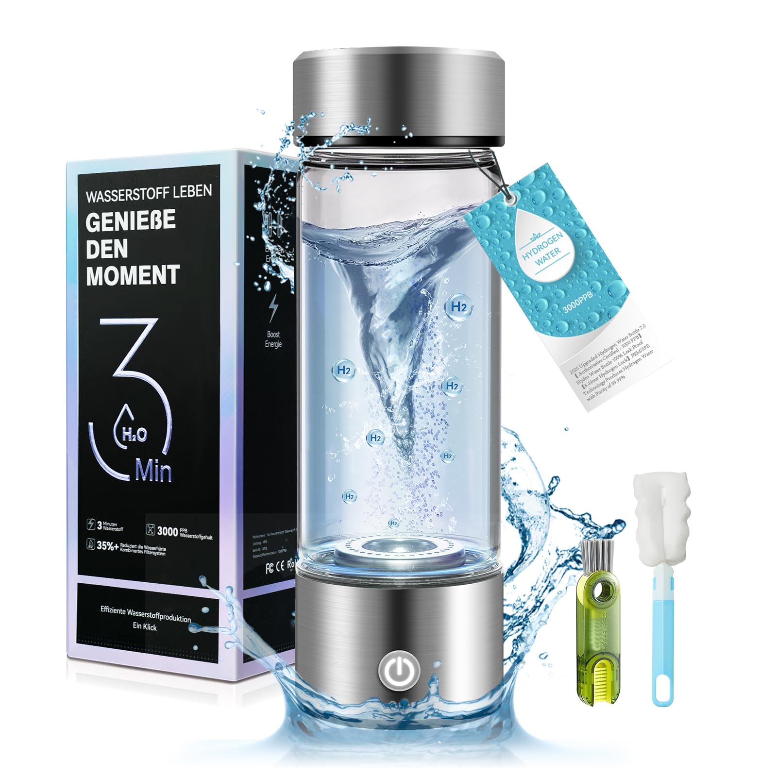 2025 Upgraded Hydrogen Water Bottle 8.0【 Authoritative Certified - 3000 PPB】Hydro Water Bottle 100% Leak Proof【8-Hour Hydrogen Lock】PEM/SPE Technology Produces Hydrogen Water with Purity of 99.99%