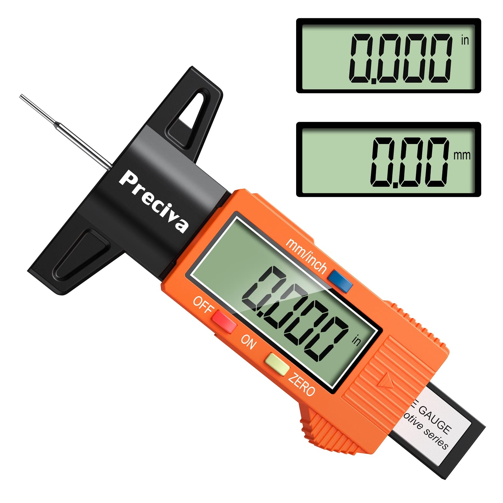 Tyre Tread Depth Gauge, Preciva Silver 0-25.4mm/Inch Digital Tire Checker UK, Tyres Depths Measuring Tool with Large LCD Screen for Cars, Trucks, Vans