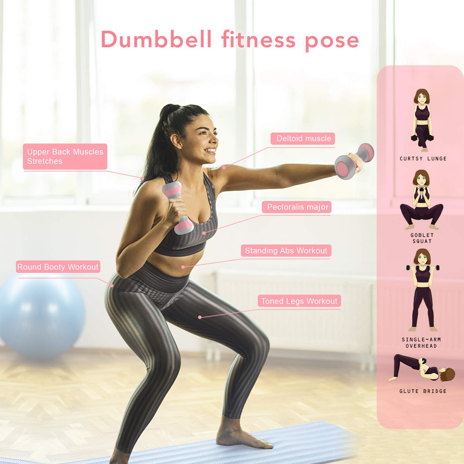 VAZILLIO Adjustable Dumbbell Set 2KG Pair,3-IN-1 Weights Dumbbells set for Women GYM Exercise Workout Fitness Pilates, Non-Slip Neoprene Handle