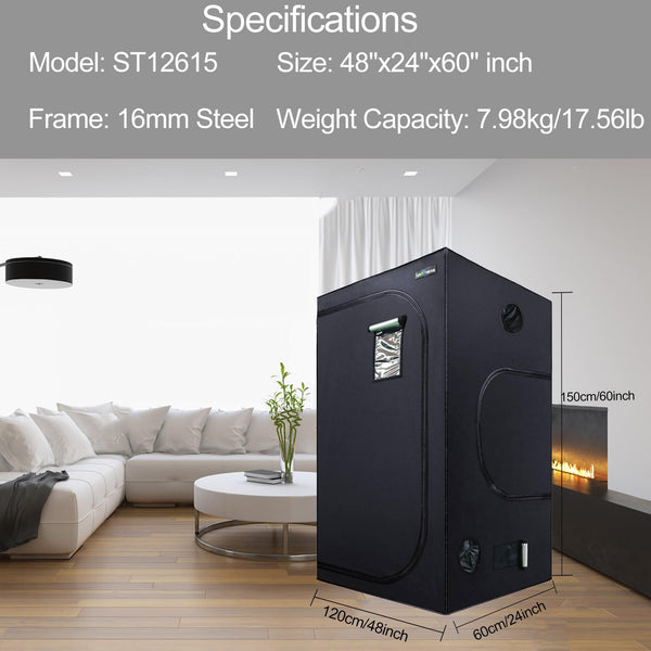 SunStream Hydroponic 4x2 FT Grow Tent 48"x24"x60"(120x60x150cm) for Indoor Seedling Plant Growing, Water-Resistant LightProof Small Mushroom Indoor