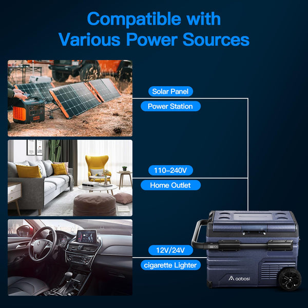 AAOBOSI Compressor Camping Fridge 95L, Car Fridge Dual Zone with 12/24V DC and 100-240V AC, -20°C to 20°C Portable Freezer for Car, Campervan, Lorry, Truck, Boat
