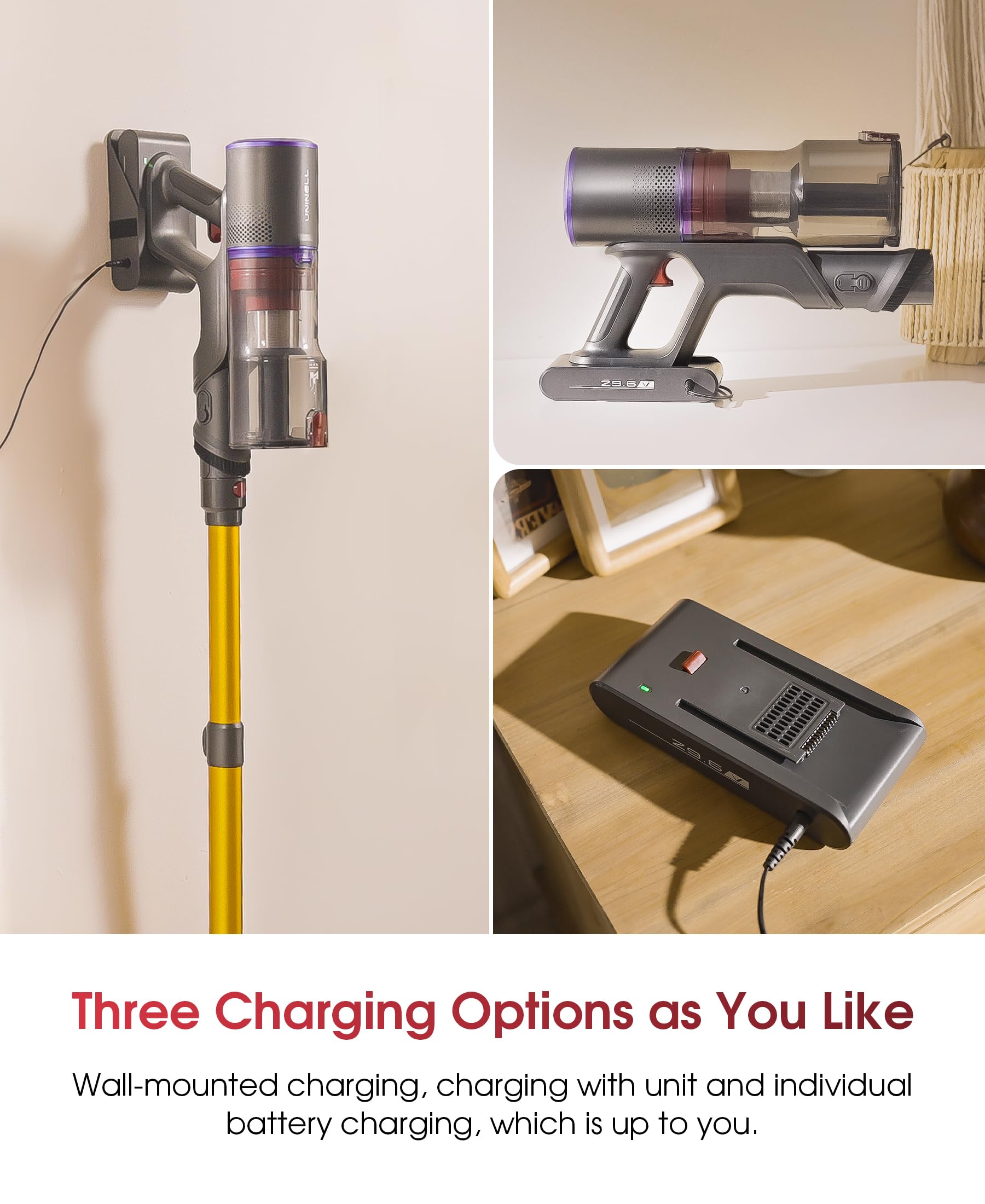 Cordless Vacuum Cleaner, 48Kpa 550W 65Mins Vacuum Cleaner for Home, Vacuum Cleaners with Wall Mount Charging, Anti-Tangle Stick Vacuum Self-Standing, Vacuum Cordless Rechargeable for Pet Hair/Carpet