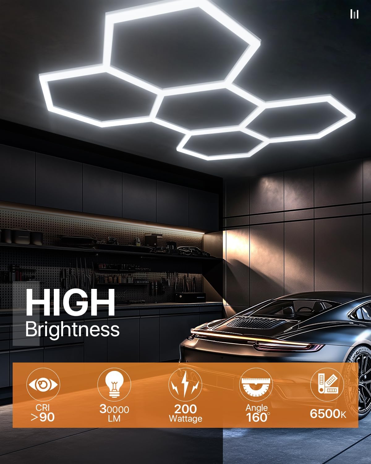 Lphianx Hexagon Led Garage Light, 25 Pack Hex Lighting, 200w 30000lm 6500k Hexagon Lights, for Garage, Basement, Warehouse, Car Beauty Salon, Hexagon Led Lights