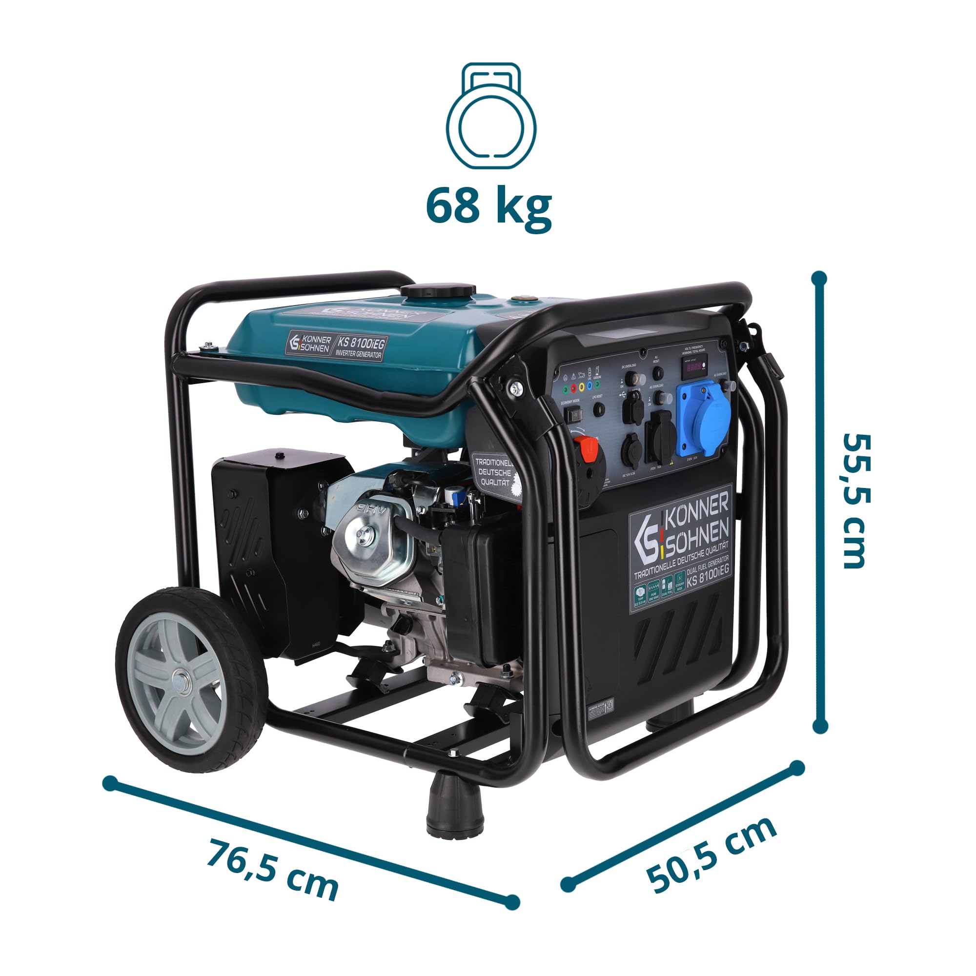 Könner & Söhnen KS 3100iG S portable LPG/petrol inverter generator 3100 W,UK Plug Socket 1x13 A (230 V), 2 USB ports,copper winding,silent inverter generator,dual fuel generator