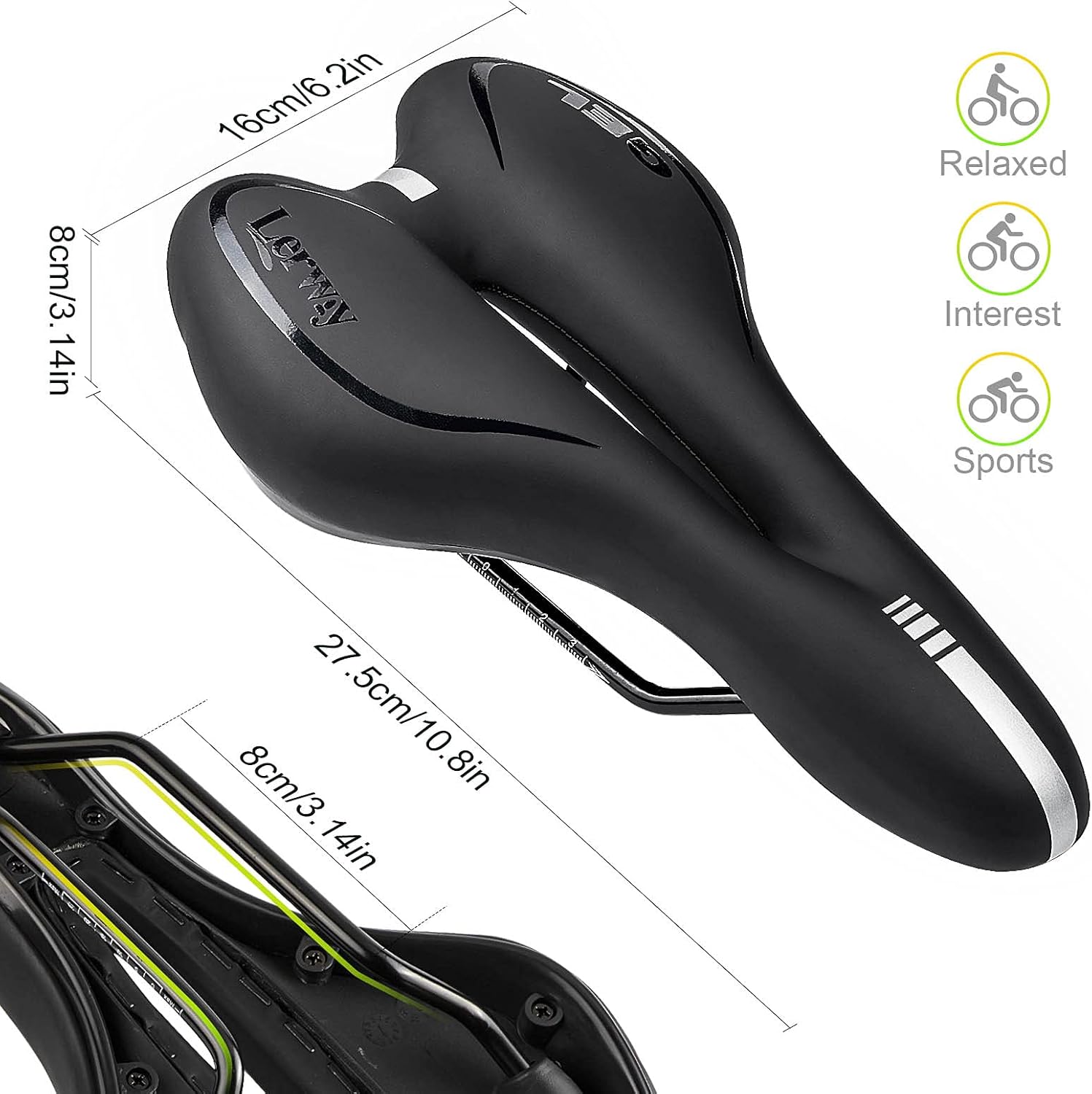 LERWAY Mountain Bike Saddle,Comfortable Bike Seat,Gel Bicycle Saddle,Waterproof Black Memory Sponge Cycling Seat,Breathable PU Leather Cycling Saddle