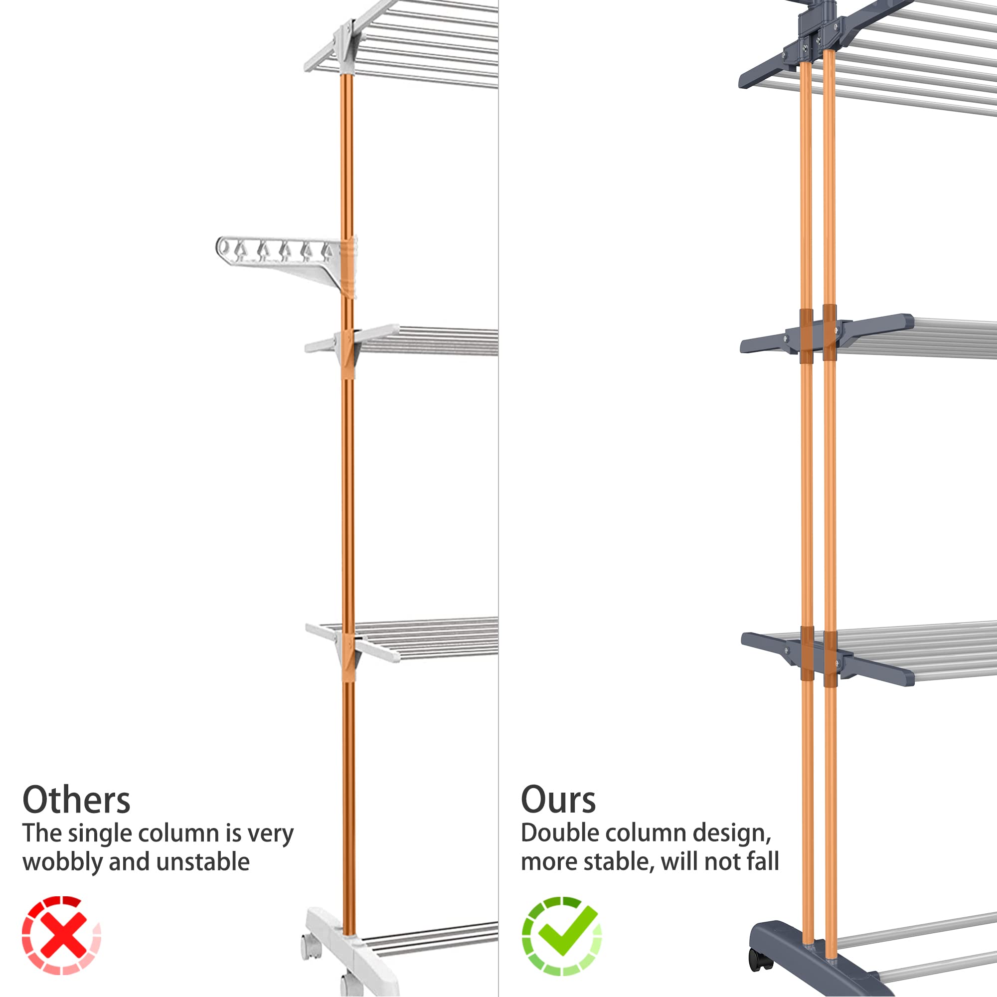 HOMIDEC Airer Clothes Drying Rack,4-Tier Foldable Clothes Hanger Adjustable Large Stainless Steel Garment Laundry Racks for Indoor Outdoor