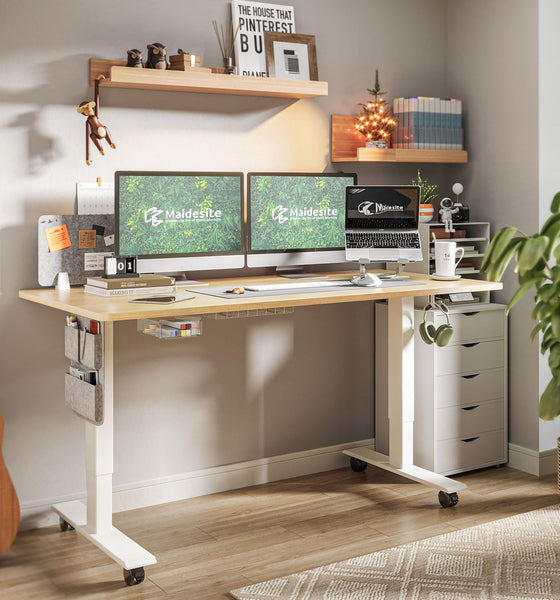 MAIDeSITe Height Adjustable Standing Desk Electric Standing Desk Sit Stand Desk Stand Up Desk with Cable Tray 120 * 60cm Desktop for Home Office