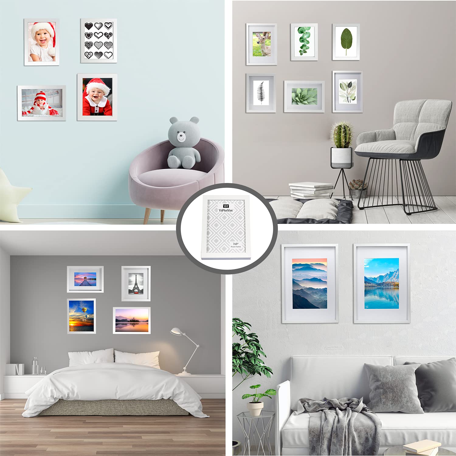 Black 50x70cm Boxed Picture Frames Set of 3 with Mounts for 40x60cm, 70x50cm poster frame with Acid Free mount for 40x60cm photo (Black 3Pack)