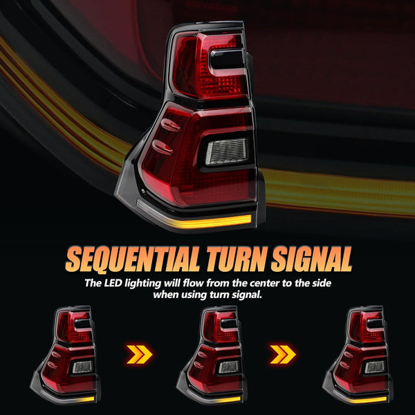 VLAND Motor LED Rear Lights compatible with Land Cruiser Prado J150 / GX460 2010-2017, w/Amber Sequential Indicator, Driver & Passenger Side - Smoked