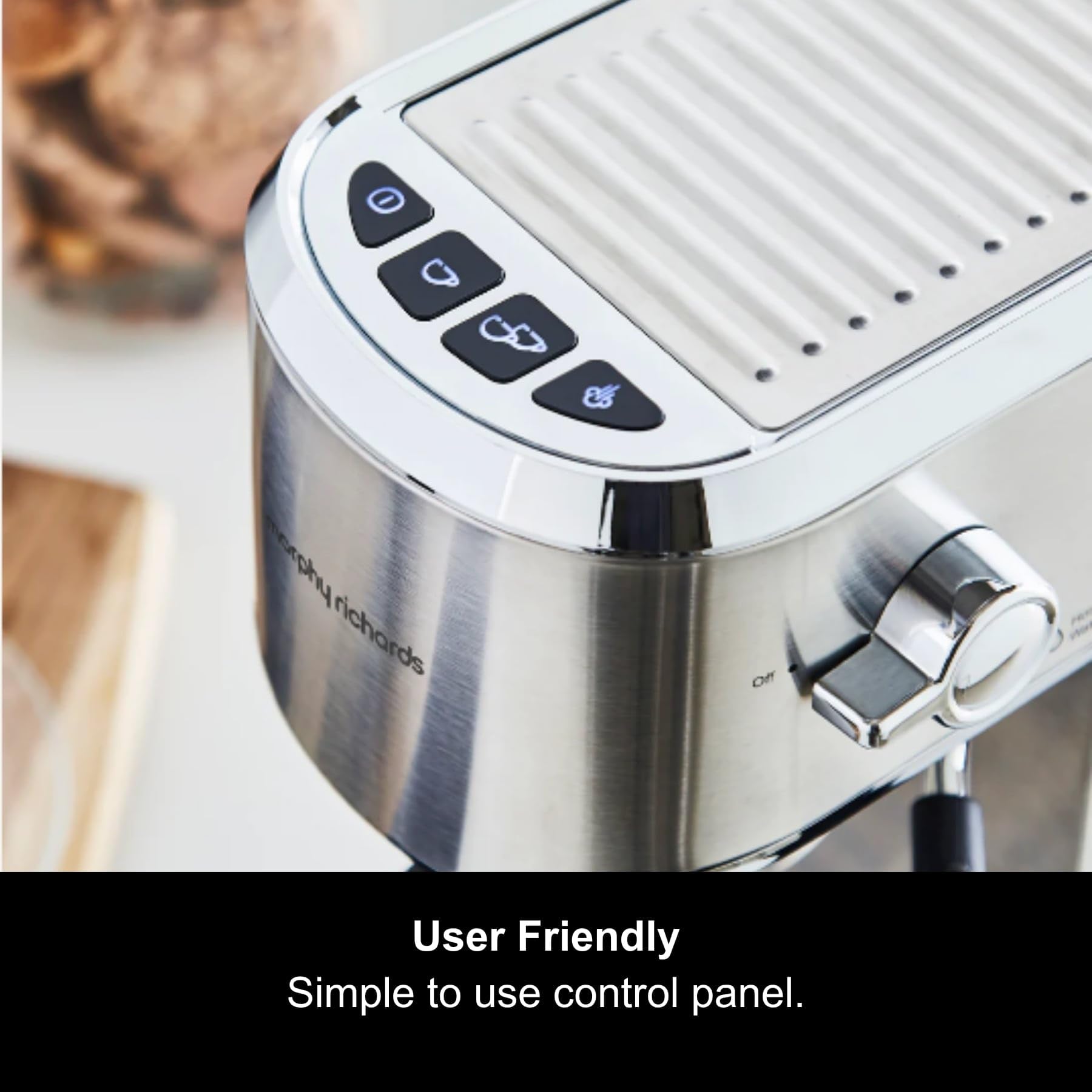 Morphy Richards Compact Espresso Machine, Dual Cup, 1L Water tank, Variable Steam Control and Milk Frother Wand, Ground Coffee and ESE Pod Compatible, Stainless Steel, 172022