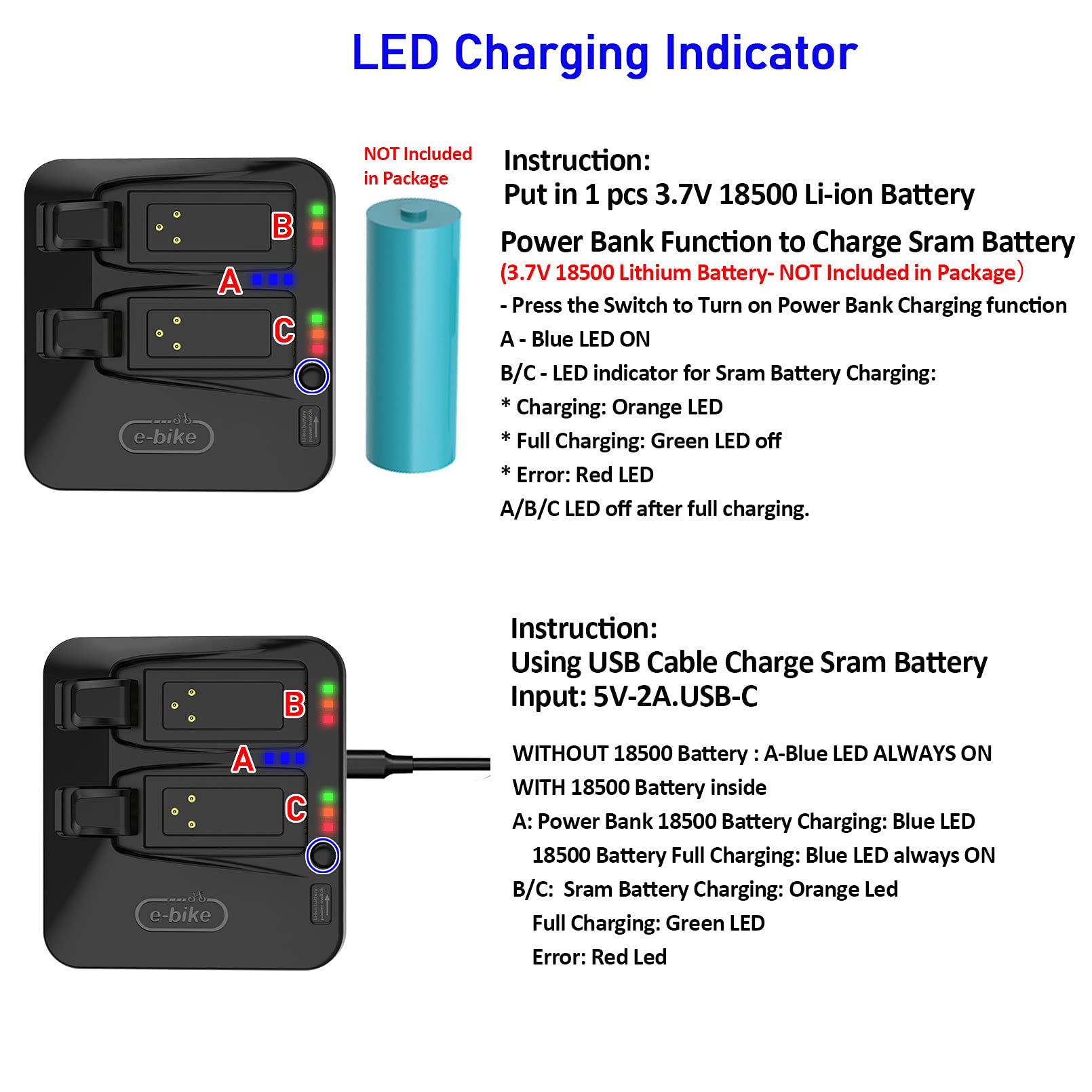 2-Port Battery Charger for SRAM Red eTap AXS Battery [Battery NOT Included]