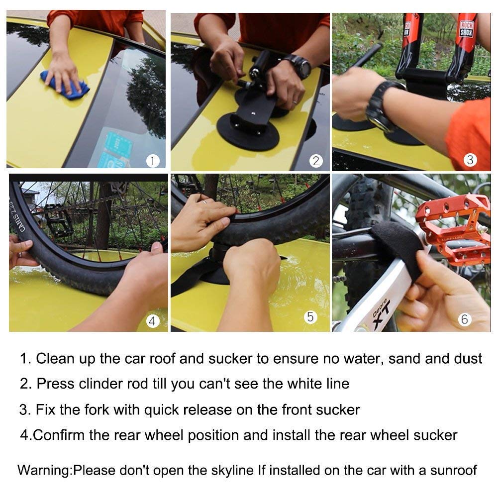 ROCKBROS Suction Bike Rack Car Roof Bike Rack Bicycle Carriers for Cars Roof Bicycle Holder Roof Mounted Quick Release Aluminium Alloy with Sucker