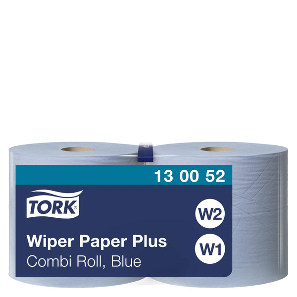 Tork 130070 Heavy-Duty Wiping Paper / 2 Ply Absorbent Paper Roll Suitable for Tork W1 Wipers Wall/Floor/Standard System / Blue / 1 x 340m / Ø 37.5cm