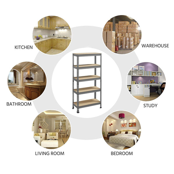 Yaheetech 5 Tier Garage Shelving Units, Heavy Duty Racking shelves, 150KG Per Shelf/750KG Capacity, 70cmx30cmx150cm（LxWxH,Dark Gray