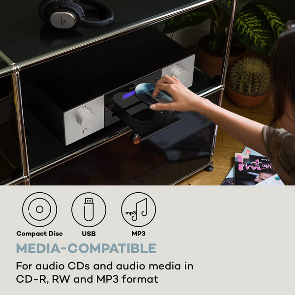 AUNA CD-1000 DG, CD Player HiFi, USB, MP3, Remote Control, CD Player with LED Display, CD Receiver Aluminium, black