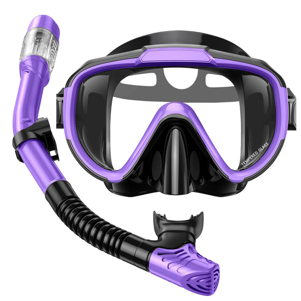Lealinga Snorkel Set Adults Snorkel Mask Anti-Fog Panoramic View Diving Mask Dry Top Snorkel Kit with Travel Bag Diving Set for Snorkeling Scuba Diving Swimming Travel